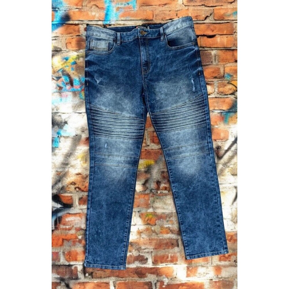 SOUTHPOLE Skinny Jeans Ripped Y2K Pleated Style‎ Denim Streetwear ~ Men's 38x32
